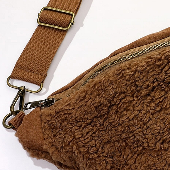 Taupe Sherpa Teddy Bear Fur Sling Bag Purse Wallet - Picture 2 of 3